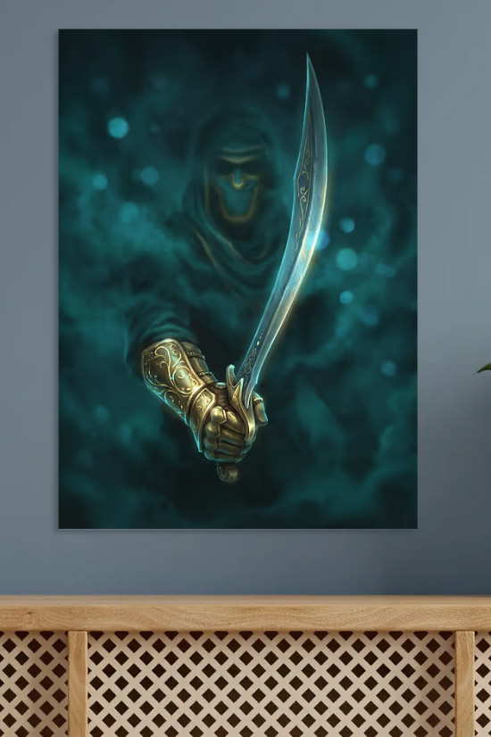 Mysterious Figure with Scimitar — metal poster wall art by Lineer